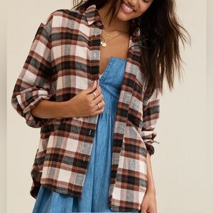 Aerie anytime fave flannel button down shirt sandbar